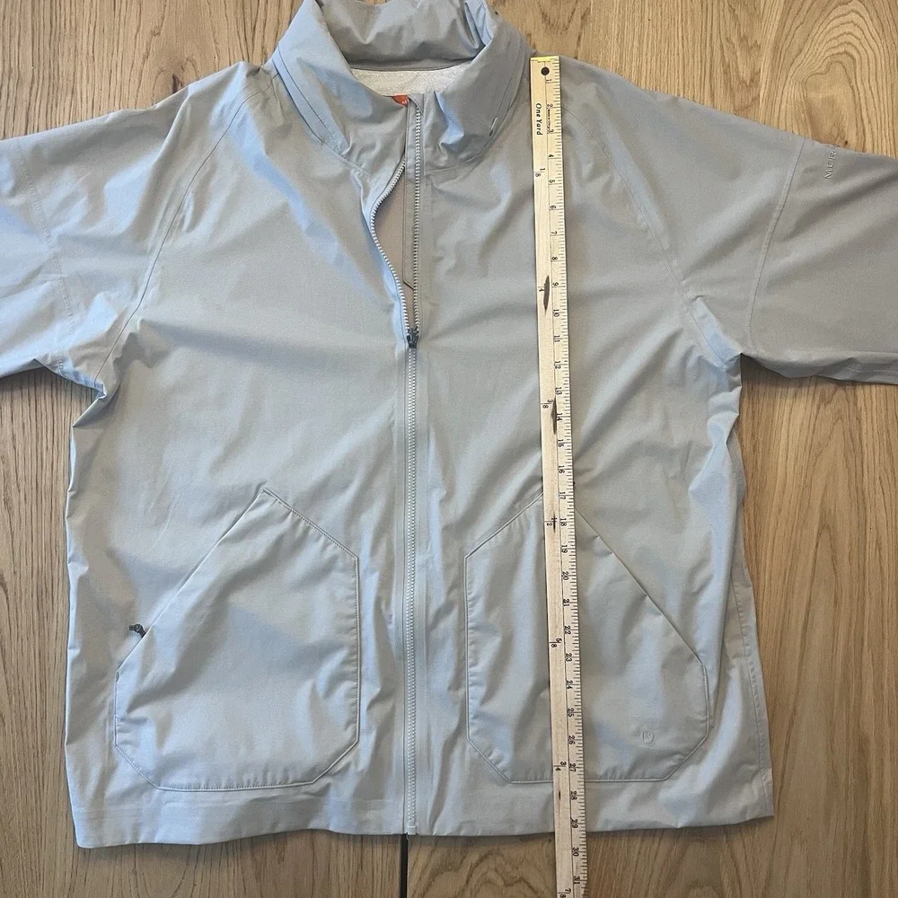 Merrall Mens XL Windbreaker Light Gray Pockets Hidden Hood Outdoor Jacket